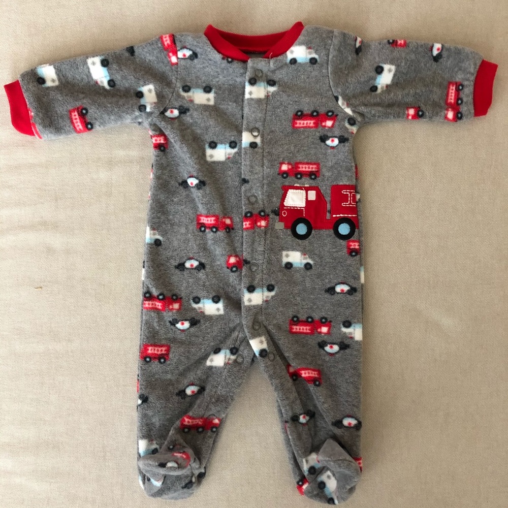 Infant fire truck footie pajamas